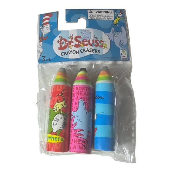 Dr. Seuss 3 Pack Crayon Erasers - Cat in the Hat, Horton, Sallys Brother - Picture 2 of 2
